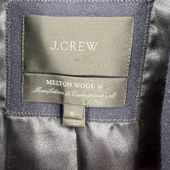 J. Crew Melton Wool Navy Blue Double‎ Breasted Peacoat B6474 Women’s Size 0 - Picture 8 of 10